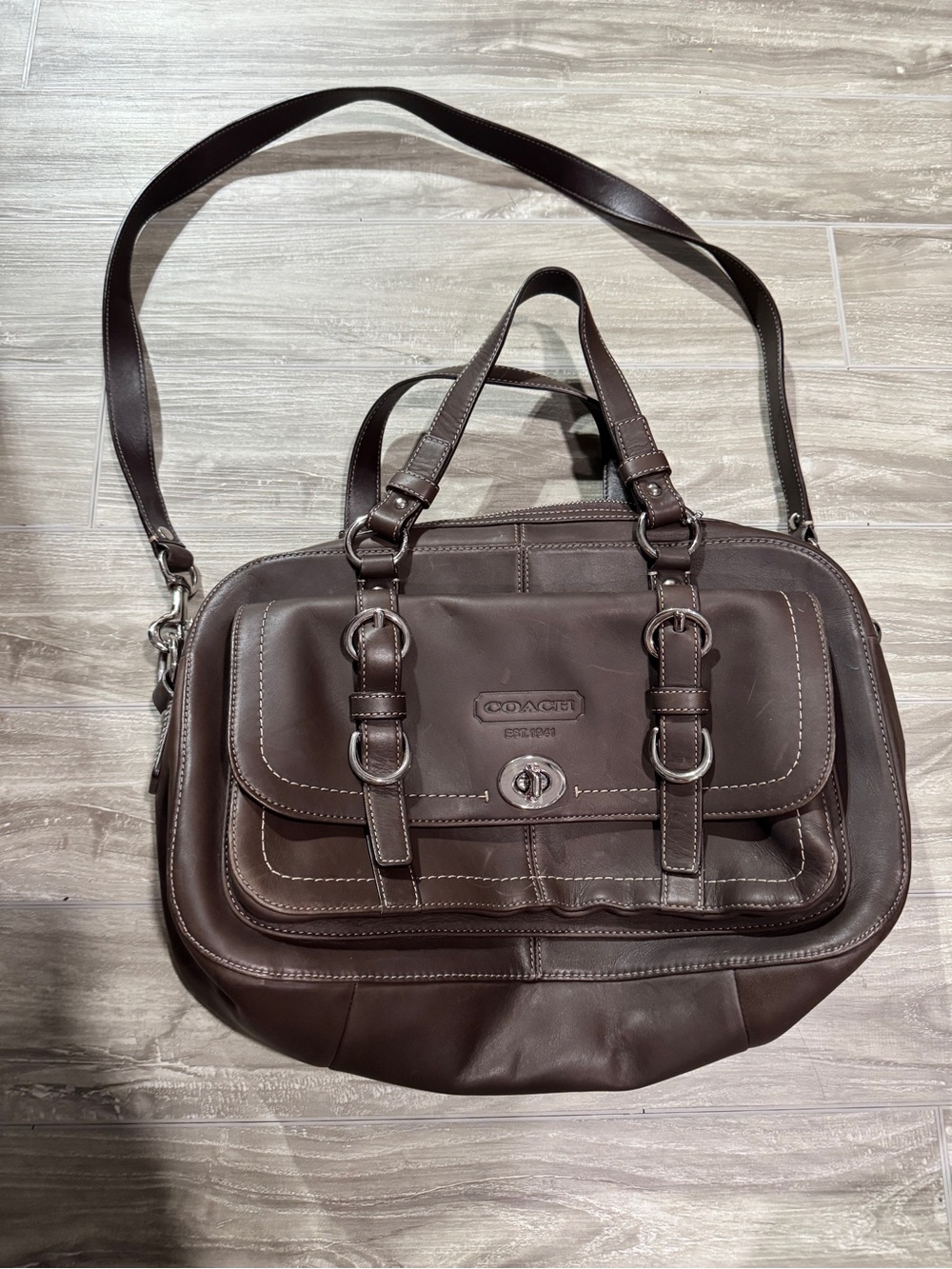 Coach Brown Leather Messenger Bag with Dual Straps